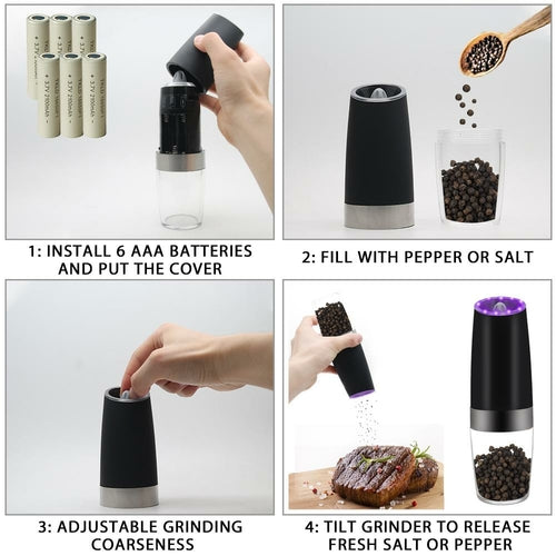 Electric Gravity-Sensor Pepper Grinder & Spice Mill